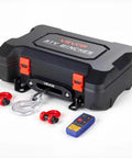 Portable Workhorse Winch 6000 Lbs 12V DC Electric With Synthetic Rope Wireless And Wired Remotes Box Style Recovery Kit With Fairlead Clevis Hook And Strap For ATV UTV Off Road Pulling Tasks, box view