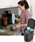 Custom Snug Storage Sleeve For KitchenAid Hand Blender KHBV53 Dishwasher Safe Arm Guard Holder with jar lid pouch in use.