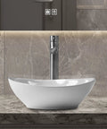 Bathroom Vessel Sink Set 15x12 Inch Oval Ceramic Vessel Sink Basin With Pop Up Drain Faucet Modern Egg Shape Above Counter Vanity Bowl Glossy White Easy To Install in bathroom setting.
