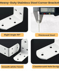 White L Brackets For Wood Furniture 4 Pack Heavy Duty Corner Supports Stainless Steel Shelf Connectors showing thickness and smooth finish.