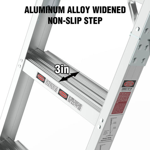 Heavy Duty Aluminum Attic Ladder Pull Down Loft Stairs For Easy Attic Access Door Manual Lift Foldable Ceiling Steps 3in non-slip step