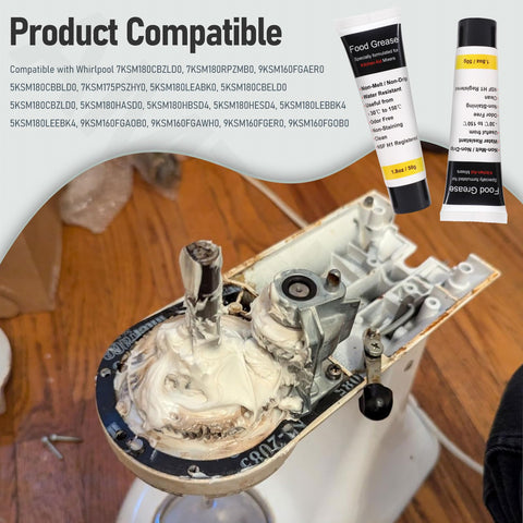 Beefed Up Worm Drive Gear And Bracket Kit With Food Grade Grease For Mixer Repair WP240309-2 Compatible With Whirlpool Maytag KitchenAid Estate JennAir Amana Hotpoint And More