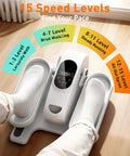 Person using Under Desk Elliptical Pedal Exerciser for Home Office with 15 speeds displayed, illustrating workout intensity levels.