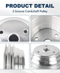 Beefy Aluminum Small Block Chevy Water Pump With 1 Groove Long Pulley And 2 Groove Crankshaft Pulley LWP close-up details