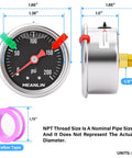 Stainless Steel Liquid Filled Pressure Gauge WOG 0-200 PSI, 1/8 NPT, 1.5 Inch Dial, Back Mount with Teflon tape