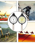 Handy Mini Map Measurer For Hiking And Travel with metal wheel, shown with various outdoor adventure scenes.