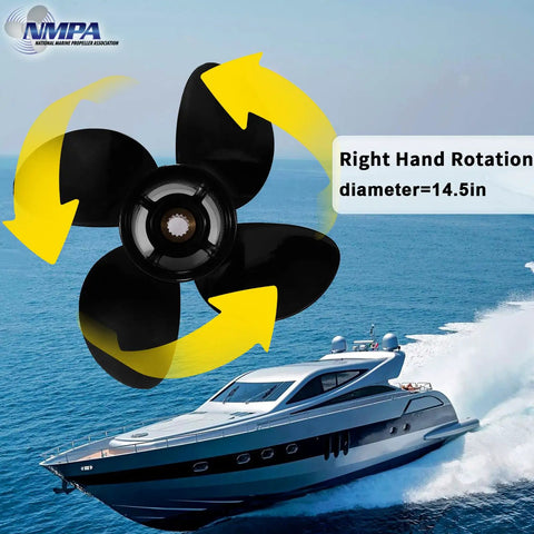 Yamaha Outboard Propeller Aluminum 14.5 Inch Diameter 17 Inch Pitch 4 Blade Right Hand Rotation 15 Tooth Spline Beefed Up OEM Upgrade
