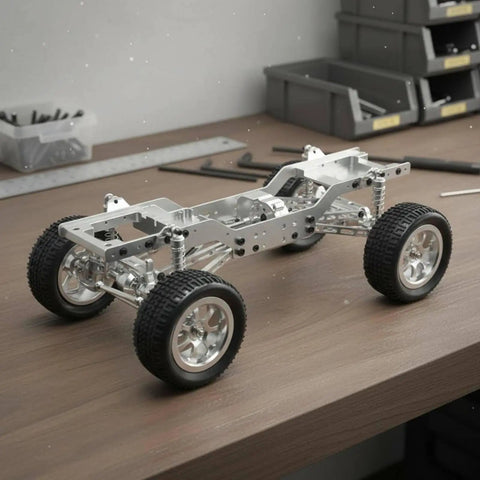 12-Scale RC Aluminum Alloy Chassis Kit For DIY Electric Car Build With Sturdy Black Frame Metal Gearbox Axles Wheels And Tires