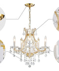 Gold 5 Light Maria Theresa Crystal Chandelier With Adjustable Chain Up To 52 Inches E12 Bulb Ready LED Compatible Modern Luxury Ceiling Fixture
