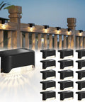 16 Pack Solar Deck Lights For Stairs And Fences Setting Those Sweet Backyard Vibes With A Dang Nice Warm White Glow Plus No Sweat Mounting And Zero Electric Bills To Level Up Your Weatherproof Yard, showcasing outdoor solar lights on a wooden fence.