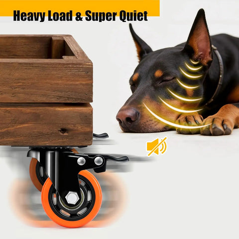 Beefy 3 Inch Heavy Duty Caster Wheels Set Of 4 With 1500 Lb Capacity, Low Noise Swivel Casters for quiet movement near sleeping dog.