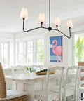Classic Linear Linen Pendant Light With Off White Fabric Shade 4 Light Sleek Modern Kitchen Island Chandelier in dining room