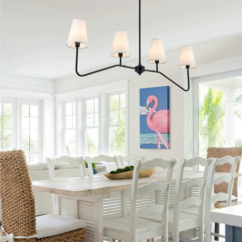 Classic Linear Linen Pendant Light With Off White Fabric Shade 4 Light Sleek Modern Kitchen Island Chandelier in dining room