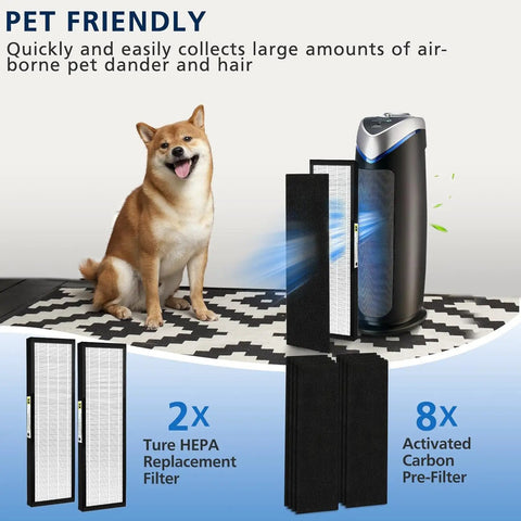 HEPA Filter B Replacement For G-guardian Air Purifier Models AC4825 AC4300 AC4800 AC4850PT with carbon prefilters shown with dog