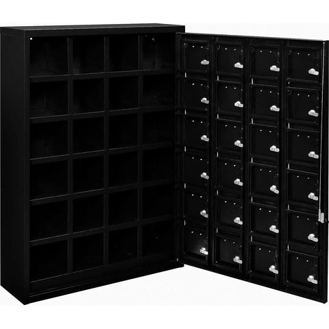 Real Tough Twenty Four Door Cell Phone And Tablet Locker Cabinet With Individual Key Compartments Heavy Duty Steel Build with open doors.
