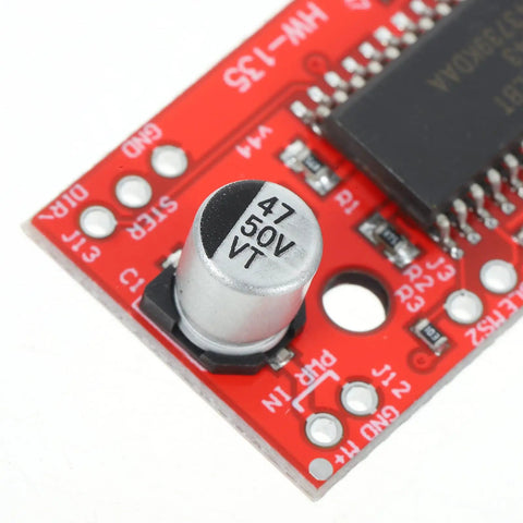 Close-up of Plug And Play Easydriver Stepper Motor Driver Control Module with capacitor, CNC plastic build