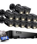 All In One 16 Channel HD TVI Security Camera System With DVR And 12 Outdoor 2MP Cameras Smart Dual Light AI Human