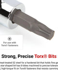 Close-up of Three Eighth Inch Drive T40 Torx Bit Socket With S2 Steel Bit Press Fit For A Solid High Torque Grip Six Lobe Torx Design