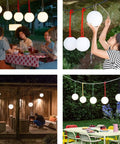 Indoor Outdoor LED Lantern 8 Inch Hanging Orb Delivers Even Light Distribution For Cozy Vibe in various settings, light grey.