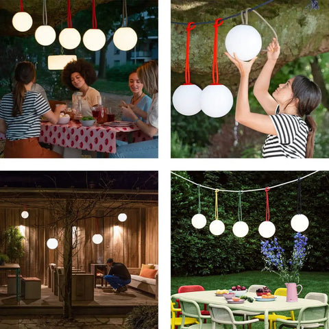 Indoor Outdoor LED Lantern 8 Inch Hanging Orb Delivers Even Light Distribution For Cozy Vibe in various settings, light grey.