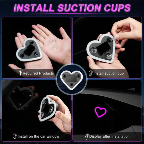 Pink Heart Shaped Car Interior Ambient Light For Windows With 5 Modes Type C And Solar Charging Easy Suction Cup Install