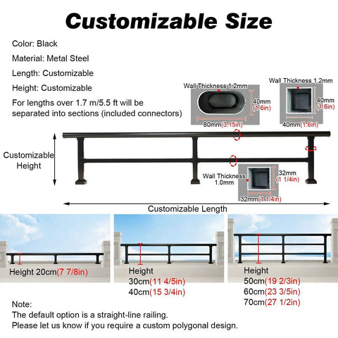Tall Modern Metal Balcony Railing Extension Kit For Decks And Patios 8 10 12 14 16 20 Inch customizable height and length black steel