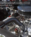 Universal 48-inch black stainless-steel braided radiator coolant hose kit installed in engine bay with four clamps