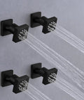 Matte Black Shower Jet Body Spray Kit With 2 Function Side Wall Mounted Sprayer Heads Square Brass Massage Sprayers High Pressure Full Body Shower 4 Piece Set For Durable Scratch Resistant Bath Upgrade spraying water