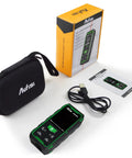 Dual Laser Distance Meter With 656 Feet Range, Rechargeable, Six Measurement Units In Feet, Inches, And Meters, LCD Display, Measures Length, Area, Volume And Angle With One Eighth Inch Accuracy, Bidirectional And Unidirectional Modes, with case, cable, and manual