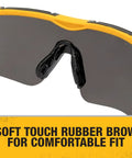 Close-up of Trim-Fit Half Frame Safety Eyewear For Unisex Outdoor Work And Play, featuring black frame with anti-slip nose pad and rubber brow.