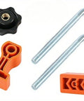 Seven Piece 90 Degree Precision Right Angle Clamp Set For Woodworking And Frame Making Keeps Corners Square In Picture Frames Boxes Drawers And Cabinets Boosting Your Pro Crafting Workflow And Accuracy., 7-piece orange plastic and metal right angle clamp set with screws