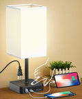 Touch Control Bedside Table Lamp With USB-C USB-A Ports And Two AC Outlets and LED Desk Light with Black Fabric Shade.
