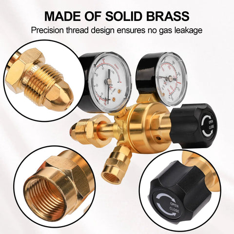 Tutor Auto brass argon/CO2 welding gas regulator with dual gauges, CGA580 inlet, 6.6 ft gas hose