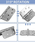 Heavy Duty Stainless Steel Door Hinges Set 6 Pack, 4 By 4 Inch Brushed Nickel Ball Bearing Hinges with non-removable pin, showing 315° rotation.