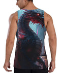 Premium Lightweight Men Workout Tank Top Featuring Dope Dragon Print Artwork, back view, lightweight polyester, for gym workouts.
