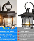 Comparison of Outdoor Dope Wall Sconces, matte black metal with clear seeded glass, showcasing design differences between models.