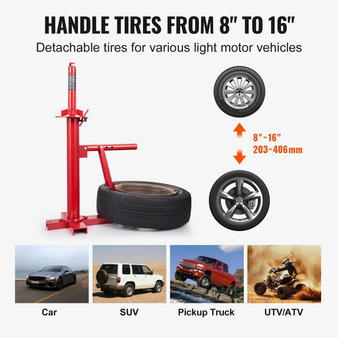 Manual Tire Changer And Bead Breaker Set For 8 To 16 Inch Tires Portable Hand Mount Tool with tire and vehicle examples