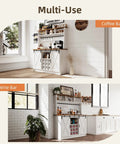 Premium White Farmhouse Coffee Bar Cart With Sliding Barn Doors Open Storage Hutch Integrated Wine Rack Solid Wood Serving Counter Top Station Serious Game Changer, showcasing multi-use features.