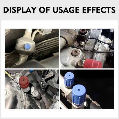 Display of Must Have AC Service Port Caps 10 Pack For R134a Auto Air Conditioning System Maintenance on engine ports