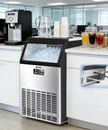 Straight Fire Commercial Ice Maker Cranks Out 100 Pounds Daily With 33 Pounds Storage, producing crystal clear ice cubes in a kitchen setting.