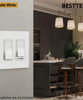 Pack Of Ten Matte White Screwless Two Gang Decor Wall Plates Modern Upgrade For Light Switches Dimmers Usb And Gfci Receptacles Snap On Outlet Covers In Popular Subtle Finish Easy Install Polycarbonate shown in a stylish kitchen setting.