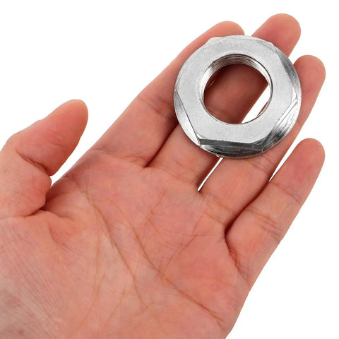 Stainless Steel Washing Machine Hub Nut Replacement Kit Durable Washer Nut Set held in hand, highlighting size and material.