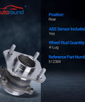 Rear Wheel Bearing and Hub Assembly for 2007 to 2012 Nissan Sentra 2.0L I4 with ABS, 4-lug, rear wheel view.