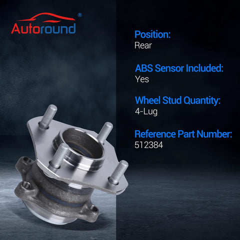 Rear Wheel Bearing and Hub Assembly for 2007 to 2012 Nissan Sentra 2.0L I4 with ABS, 4-lug, rear wheel view.