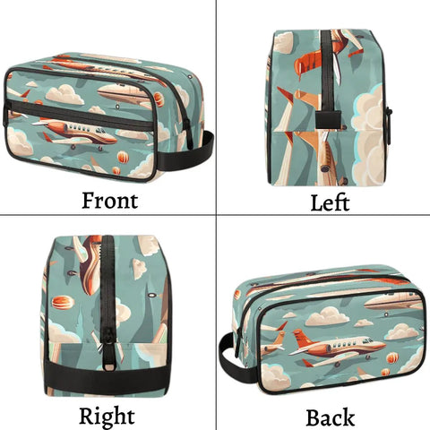Cartoon Airplane Travel Toiletry Bag For Men With Hanging Kit Dope Travel Gear Waterproof Shaving And Wash Bag, views of all sides.