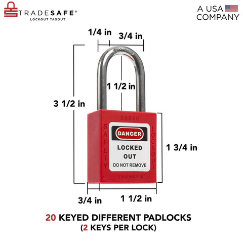 Red industrial padlock for Built Tough Lockout Tagout Locks Station For 20 LOTO Padlocks Worksite Ready Safety Padlock Rack