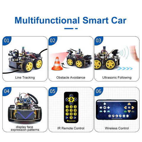 4WD Arduino Compatible Smart Car Kit For DIY Makers, Dual Programming Modes With Graphical Mixly And Arduino Code, STEM Robotics Project For Teens And Adults, Uno R3 Compatible Educational Coding Kit, six-view functions