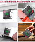 Precision Digital Angle Finder With Four Side Strong Magnet And Quick Zero Function For Dead On Accuracy In Carpentry Metalwork and angled measurement.