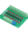 8 Channel Optocoupler PLC Signal Converter Board with common anode and cathode differential inputs, top view.