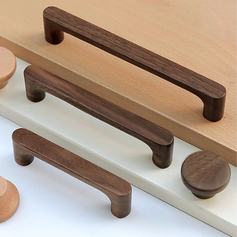 Dark Walnut Solid Wood Cabinet Pulls 2 Pack for Cabinets Doors Drawers Cupboards and Dressers 160mm shown with natural wood grain